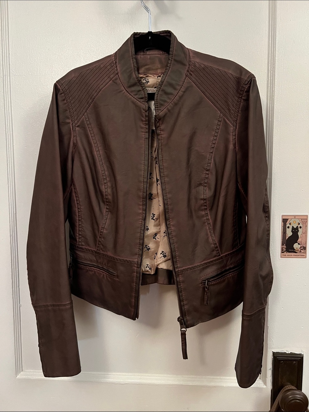 Brown Women's Faux Leather Bomber Jacket -fall style Anthropologie